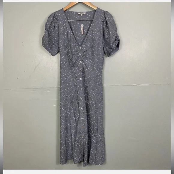 Madewell Leedra Button-Front Midi Dress Blue Polka Dot - Picture 2 of 3